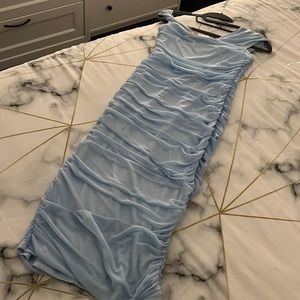 Ruched dress- baby blue. High level of stretch. Fits Medium to Large